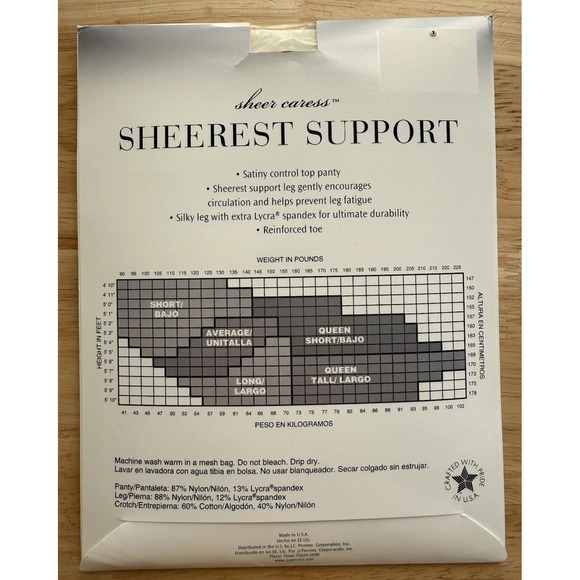 JC Penny Sheer Caress Sheerest Support Control Top Queen Pantyhose Short Bone 81 - Picture 2 of 5